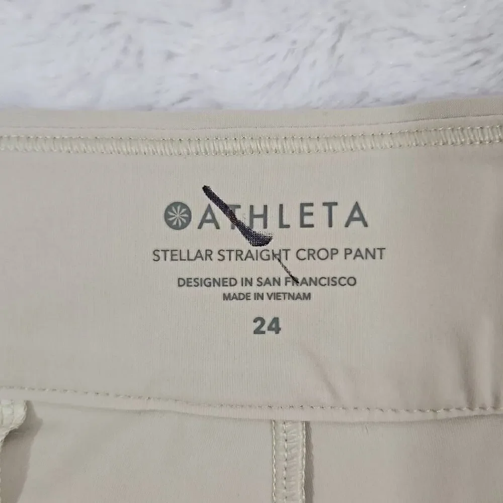 Athleta Stellar Straight Crop Pant Womens Size 24 Cream Khaki Casual Dressy Pant